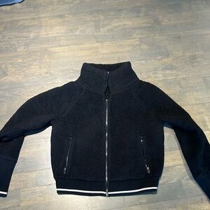 Athleta black with white stripes fleece zip up jacket